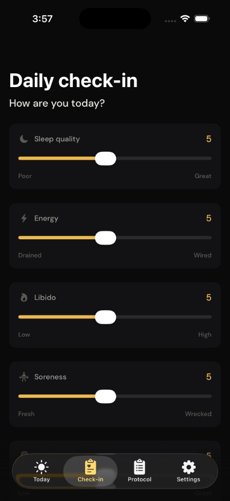 Onset check-in: sliders for wellbeing signals tailored to your profile