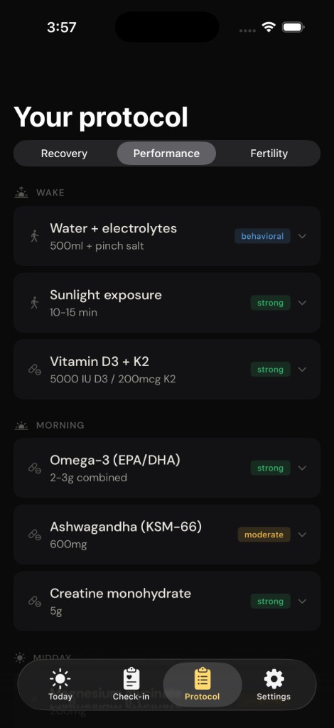 Onset protocol: timed items with strong, moderate, emerging, or behavioral evidence tags